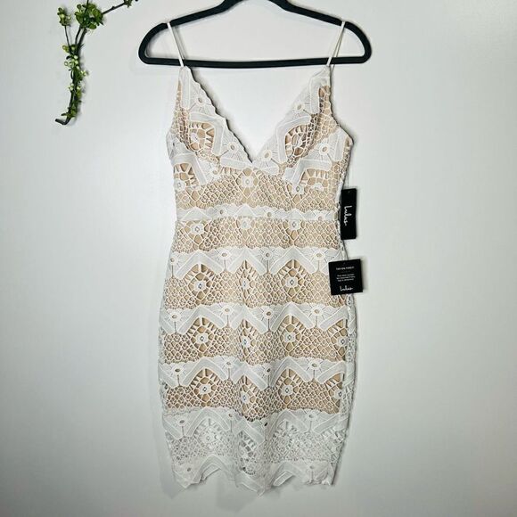 Lulu’s White Macrame Lace Overlay Nude Dress Bridal Rehearsal NWT! - Picture 1 of 11
